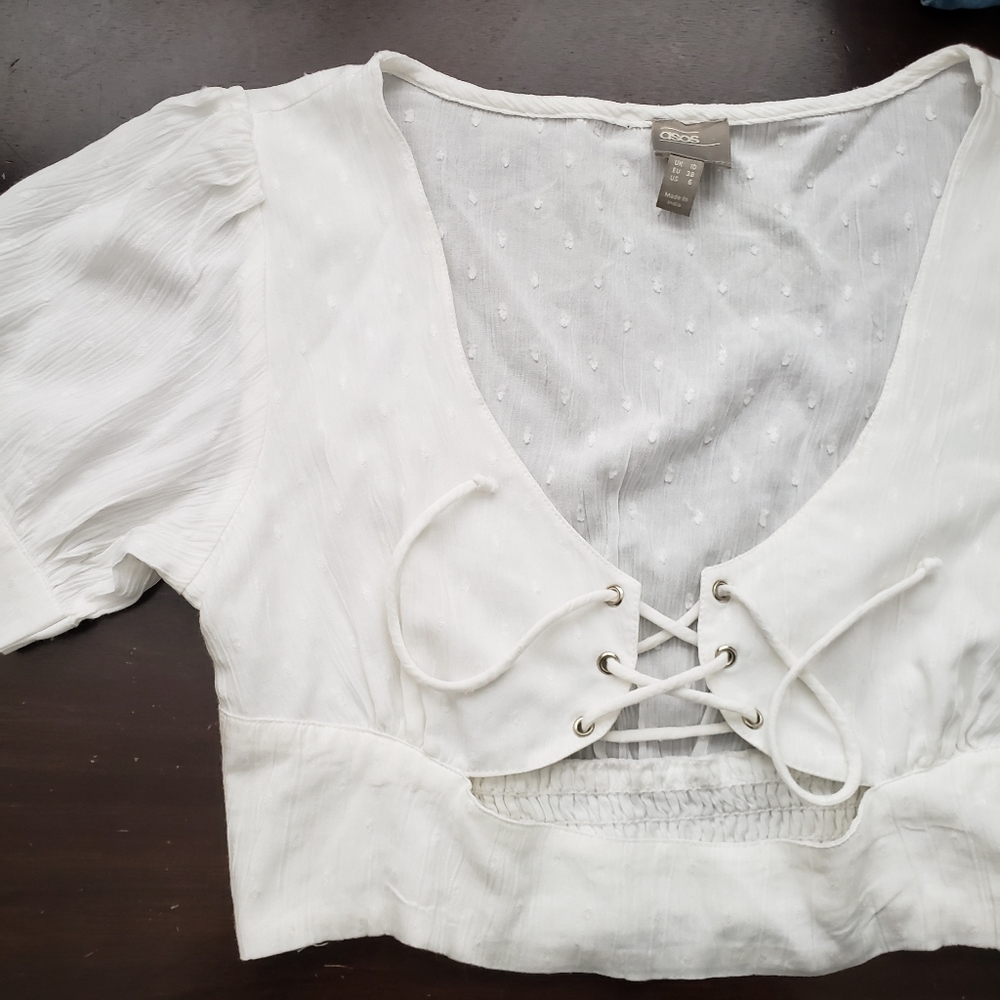 ASOS white lace up cutout crop top